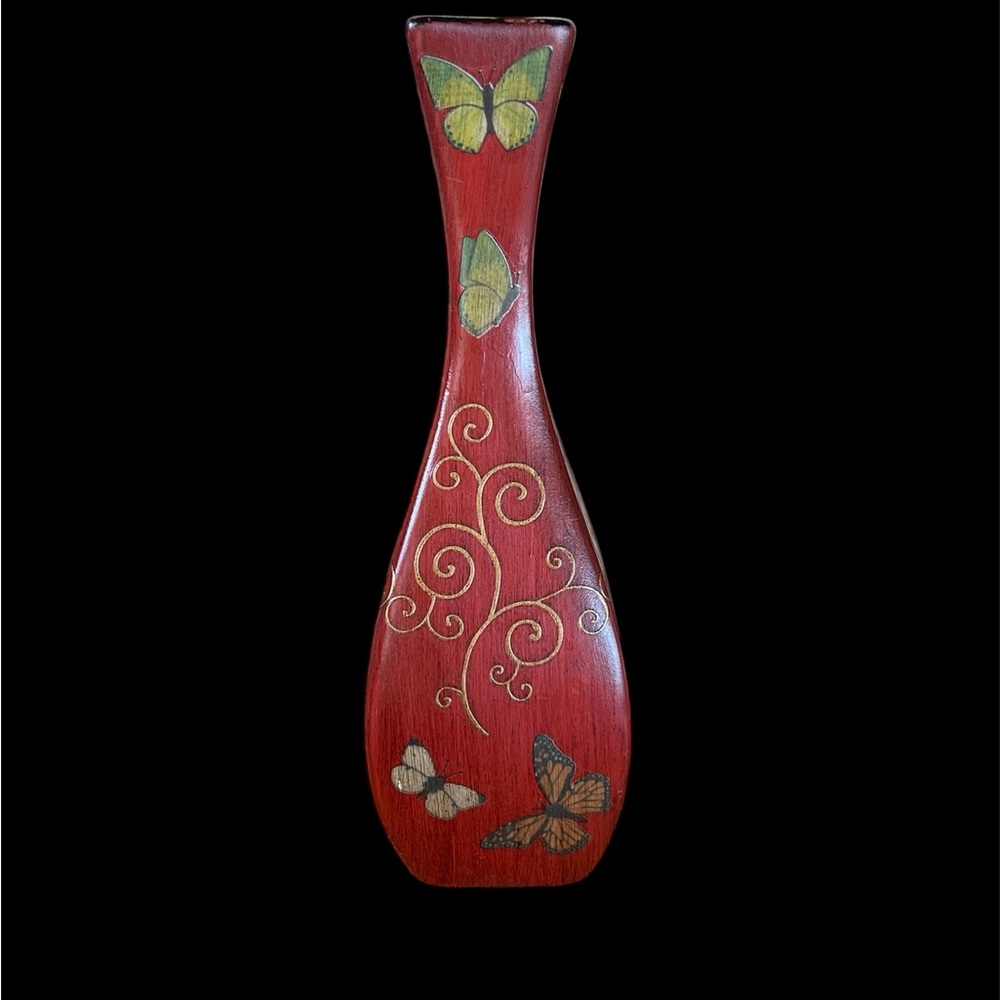 Red Decorative Vase with Butterfly Design